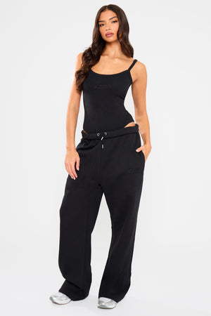 Kaiia Embossed Bubble Logo Cami Bodysuit Black