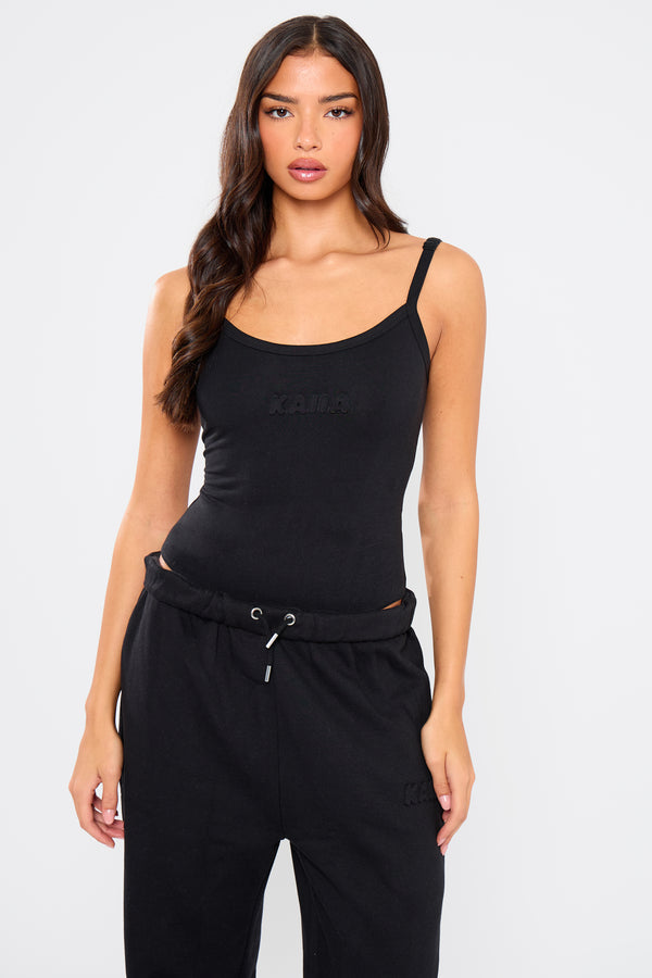 Kaiia Embossed Bubble Logo Cami Bodysuit Black