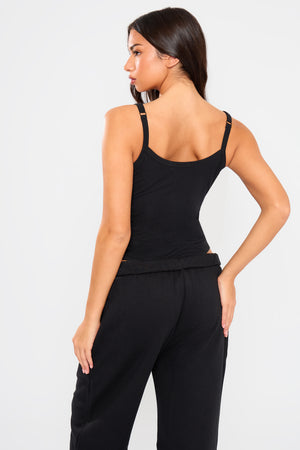 Kaiia Embossed Bubble Logo Cami Bodysuit Black