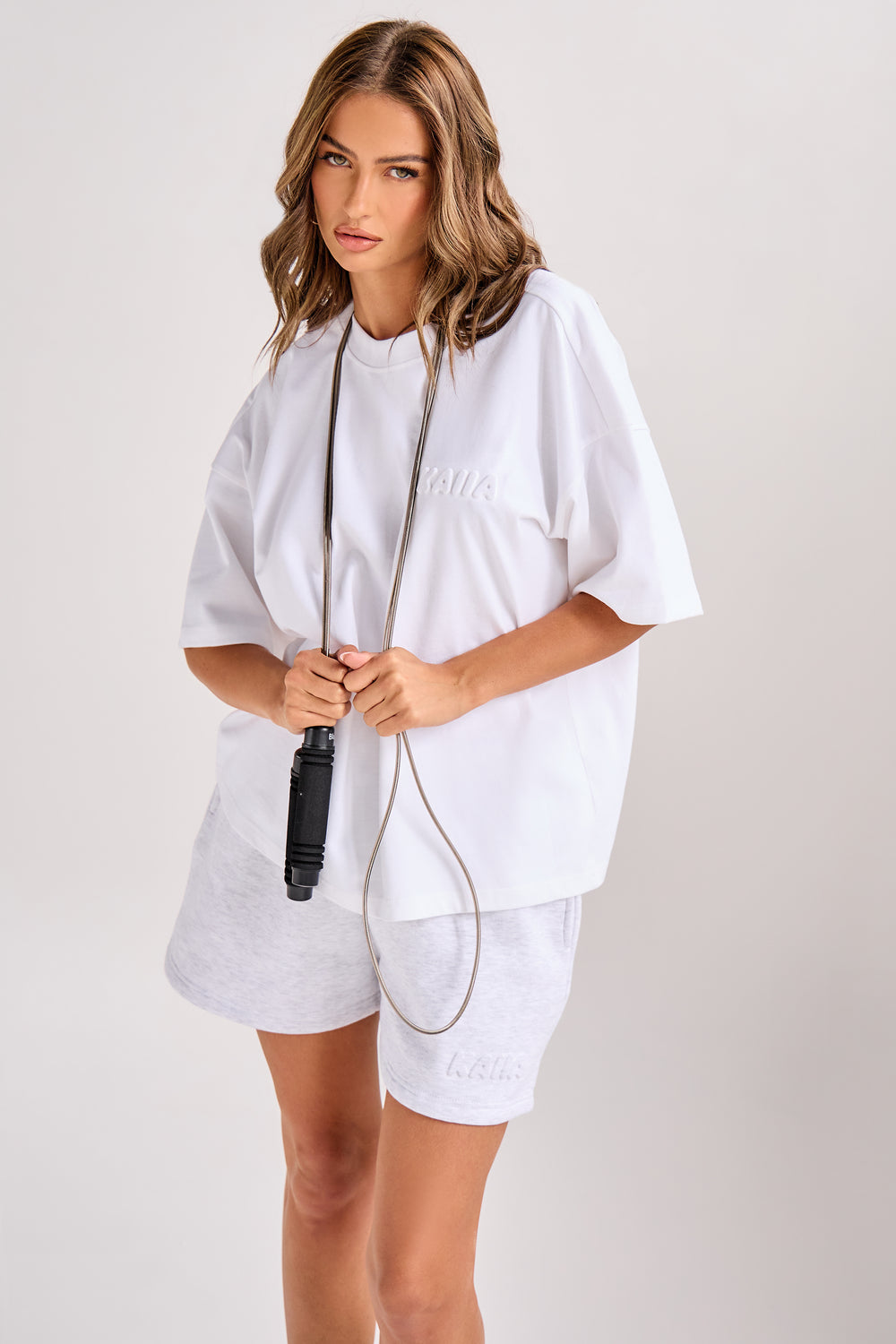 Kaiia Embossed Bubble Logo Oversized T-Shirt White