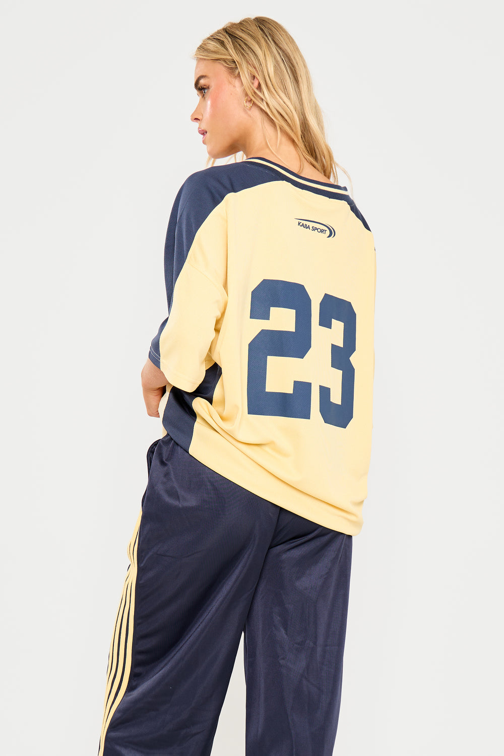 Kaiia Oversized Football Shirt Yellow & Navy