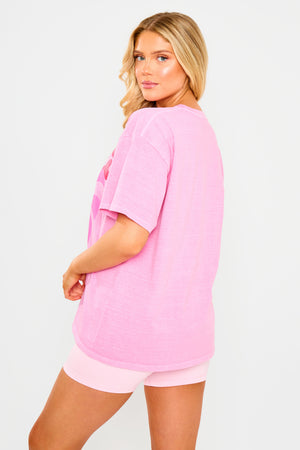 Kaiia Cannes Contrast Graphic Oversized T-shirt Pink