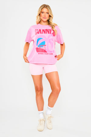 Kaiia Cannes Contrast Graphic Oversized T-shirt Pink