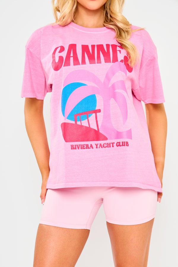 Kaiia Cannes Contrast Graphic Oversized T-shirt Pink