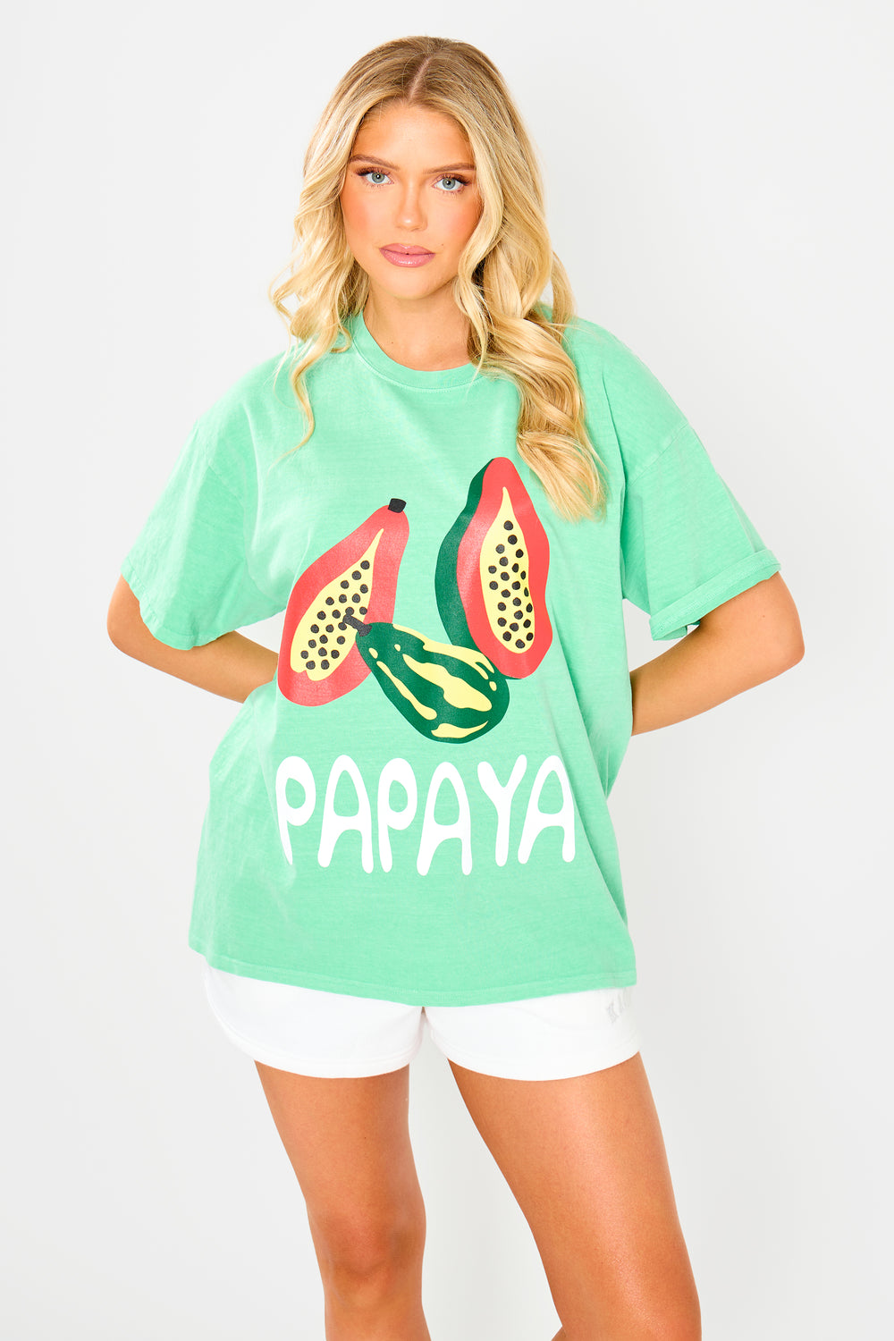 Kaiia Papaya Graphic Oversized T-shirt Green