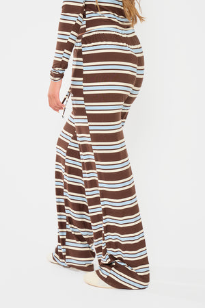Kaiia Striped Wide Leg Trousers Brown Blue & Cream