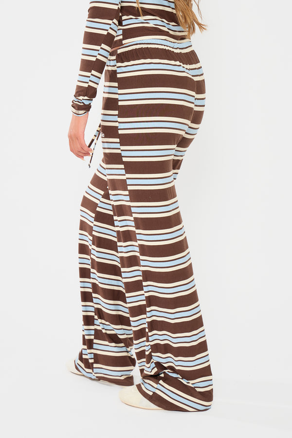 Kaiia Striped Wide Leg Trousers Brown Blue & Cream