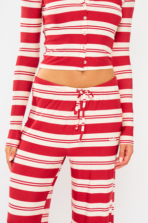Kaiia Striped Wide Leg Trousers Red & White
