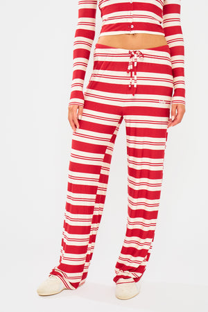 Kaiia Striped Wide Leg Trousers Red & White
