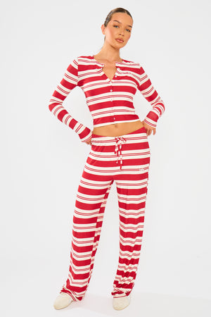 Kaiia Striped Wide Leg Trousers Red & White