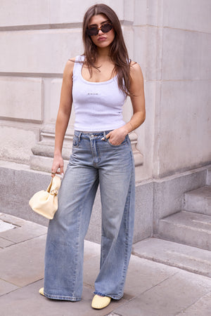 Kaiia Denim Mid Rise Wide Leg Jeans Vintage Wash