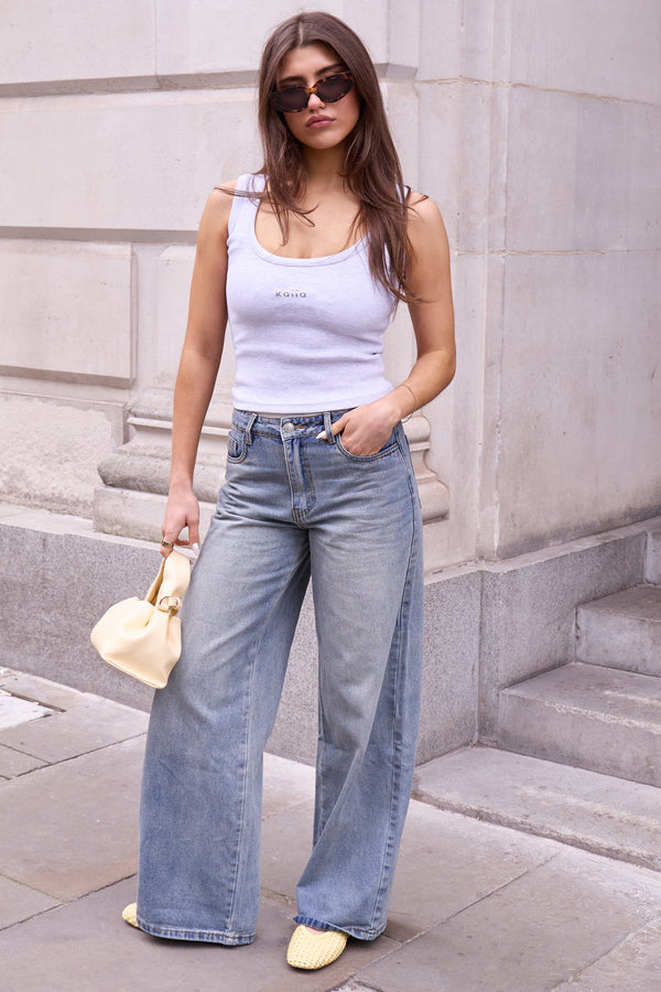 Kaiia Denim Mid Rise Wide Leg Jeans Vintage Wash