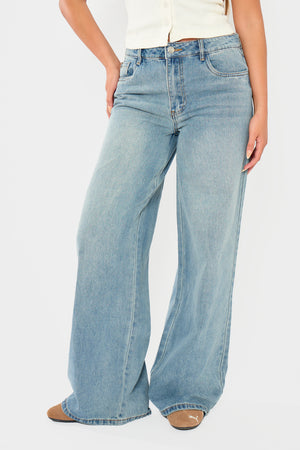 Kaiia Denim Mid Rise Wide Leg Jeans Vintage Wash