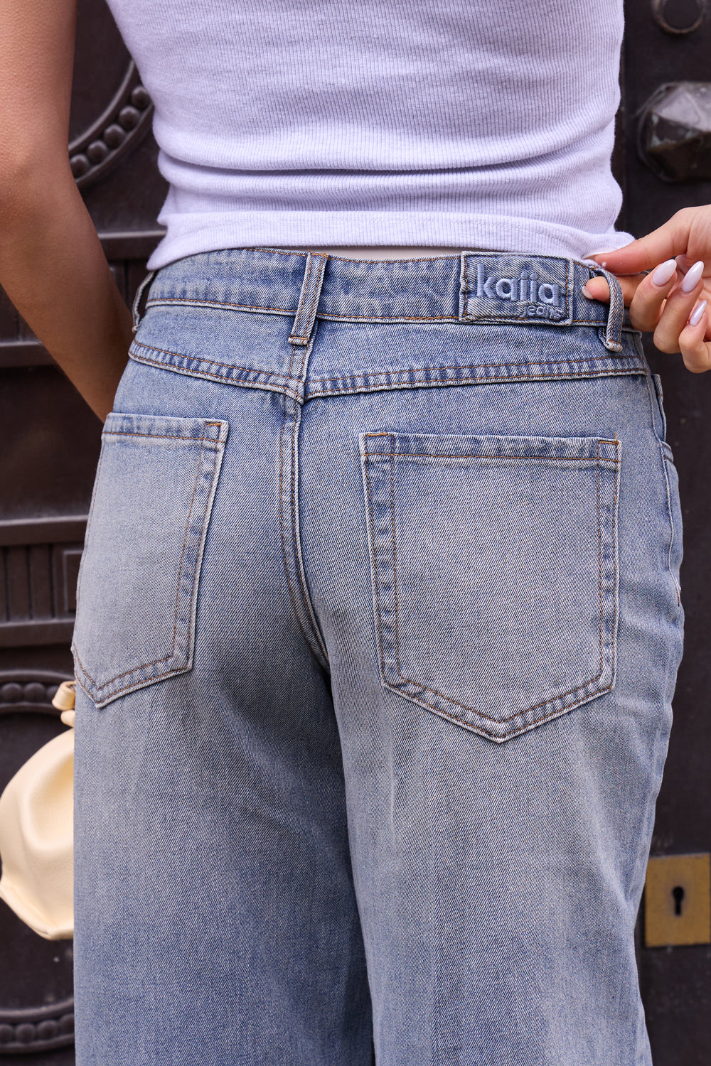 Kaiia Denim Mid Rise Wide Leg Jeans Vintage Wash