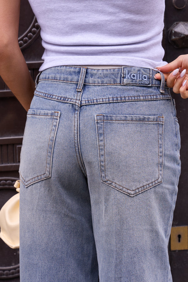 Kaiia Denim Mid Rise Wide Leg Jeans Vintage Wash