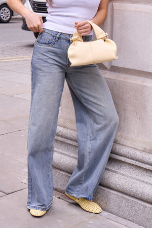 Kaiia Denim Mid Rise Wide Leg Jeans Vintage Wash