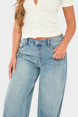Kaiia Denim Mid Rise Wide Leg Jeans Vintage Wash