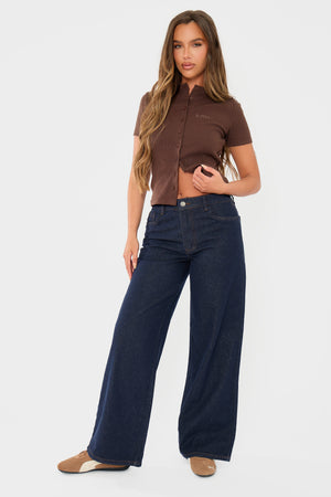 Kaiia Denim Mid Rise Wide Leg Jeans Indigo