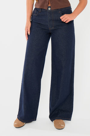 Kaiia Denim Mid Rise Wide Leg Jeans Indigo