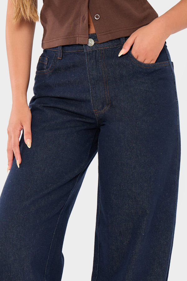 Kaiia Denim Mid Rise Wide Leg Jeans Indigo