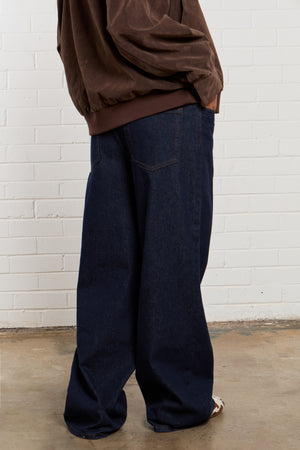 Kaiia Denim Mid Rise Wide Leg Jeans Indigo