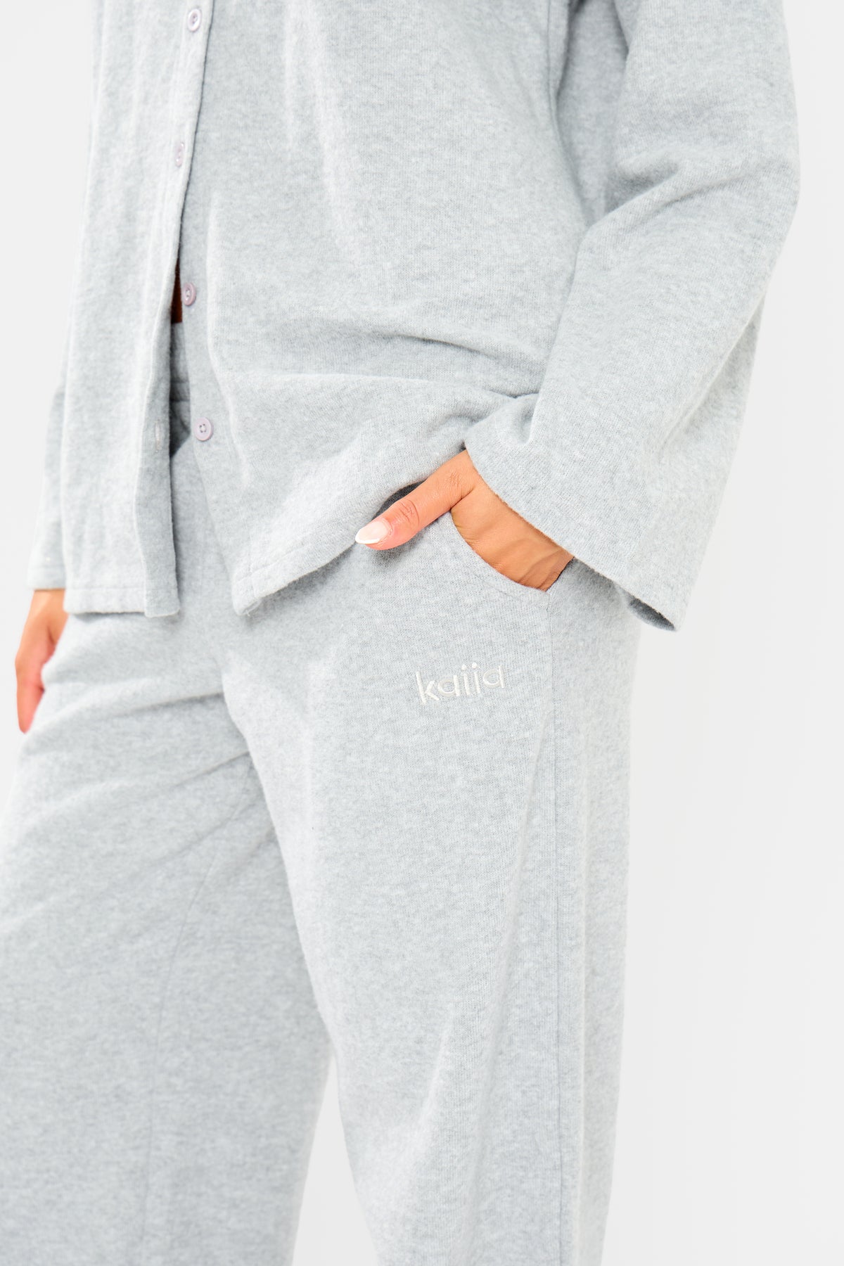 Baby Ivy Script Kaiia Supersoft Wide Leg Trousers Grey Marl | Kaiia