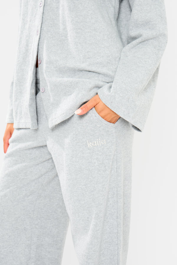 Kaiia Supersoft Wide Leg Trousers Grey Marl
