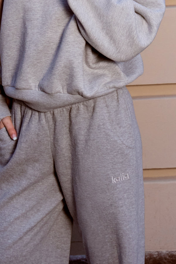 Kaiia Supersoft Wide Leg Trousers Grey Marl