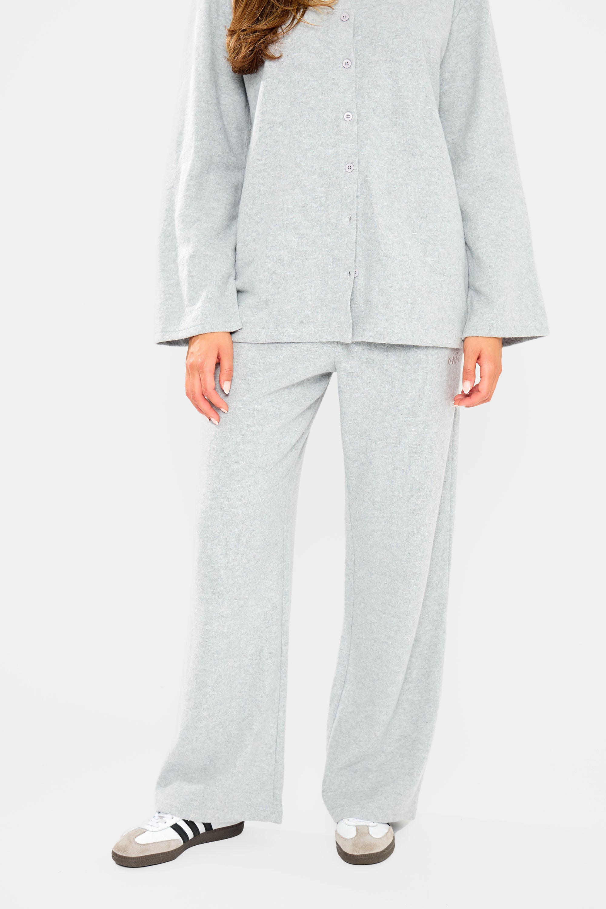 Baby Ivy Script Kaiia Supersoft Wide Leg Trousers Grey Marl | Kaiia