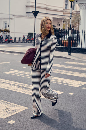 Kaiia Striped Rib Wide Leg Trousers Black & White