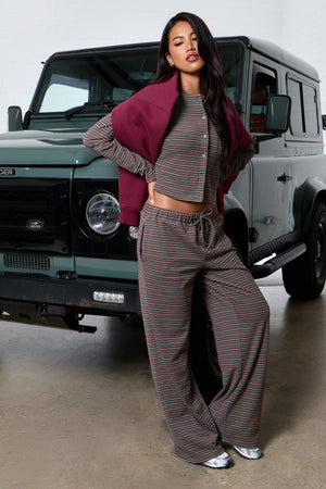 Kaiia Striped Fleece Wide Leg Trousers Brown Multi