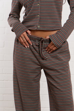 Kaiia Striped Fleece Wide Leg Trousers Brown Multi