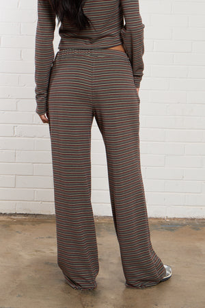 Kaiia Striped Fleece Wide Leg Trousers Brown Multi