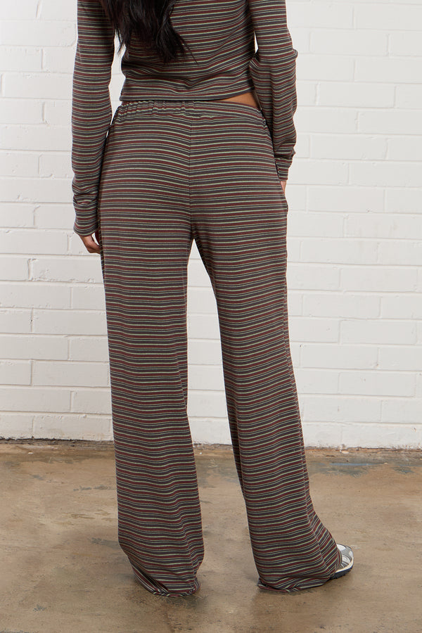 Kaiia Striped Fleece Wide Leg Trousers Brown Multi