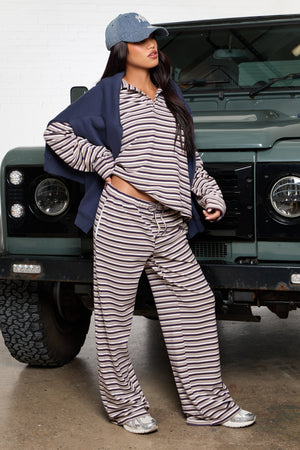 Kaiia Striped Fleece Wide Leg Trousers Black Multi