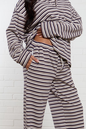 Kaiia Striped Fleece Wide Leg Trousers Black Multi