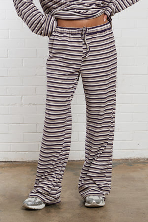 Kaiia Striped Fleece Wide Leg Trousers Black Multi