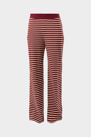Kaiia Stripe Ribbed Wide Leg Trousers Dark Cherry & Cream