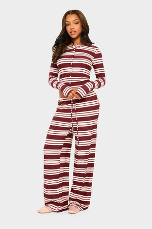 Kaiia Striped Wide Leg Trousers Burgundy & Pink