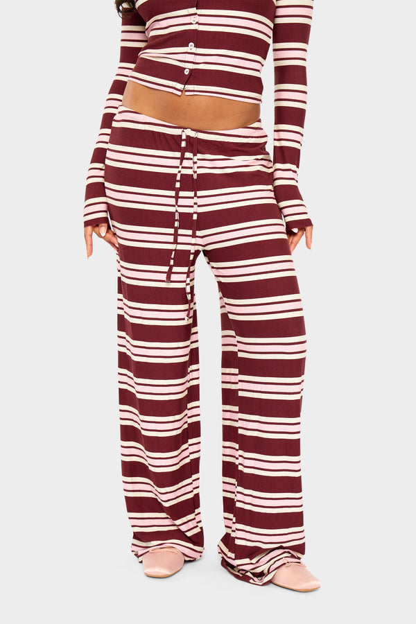 Kaiia Striped Wide Leg Trousers Burgundy & Pink