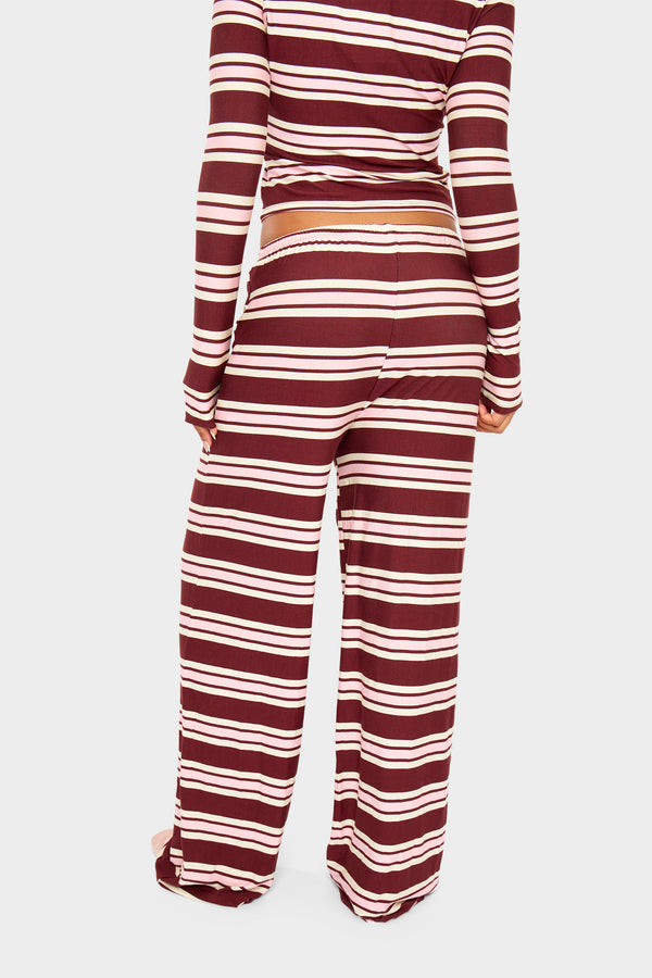 Kaiia Striped Wide Leg Trousers Burgundy & Pink