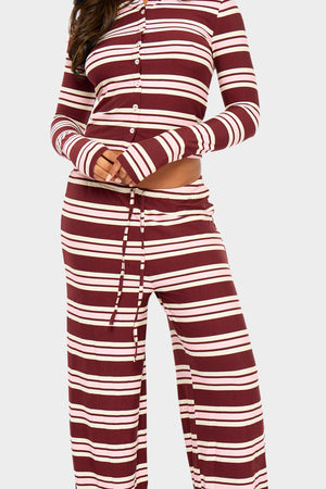 Kaiia Striped Wide Leg Trousers Burgundy & Pink