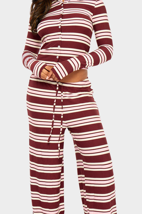 Kaiia Striped Wide Leg Trousers Burgundy & Pink