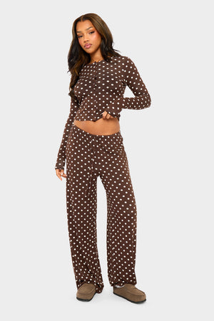 Kaiia Polka Dot Wide Leg Trousers Brown & Cream