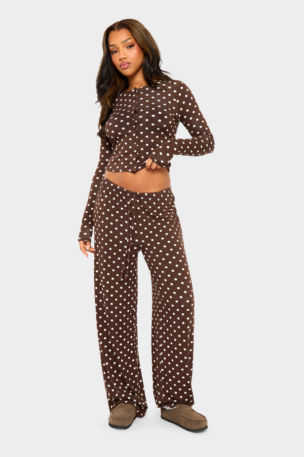 Kaiia Polka Dot Wide Leg Trousers Brown & Cream