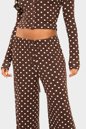 Kaiia Polka Dot Wide Leg Trousers Brown & Cream