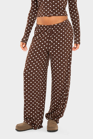 Kaiia Polka Dot Wide Leg Trousers Brown & Cream