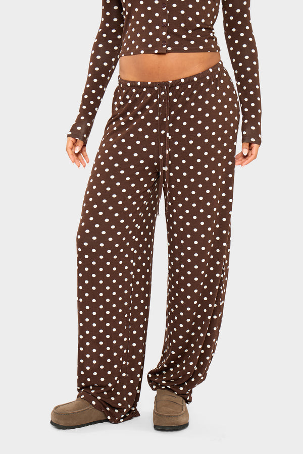 Kaiia Polka Dot Wide Leg Trousers Brown & Cream