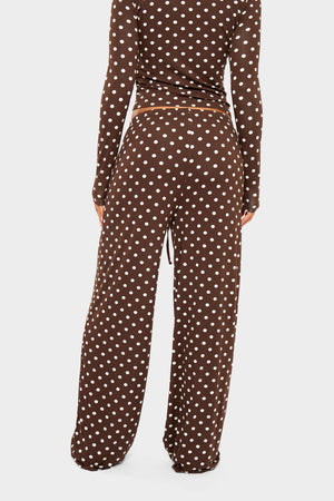Kaiia Polka Dot Wide Leg Trousers Brown & Cream