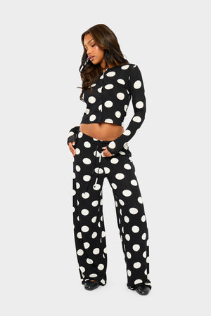 Kaiia Large Polka Dot Wide Leg Trousers Black & Cream